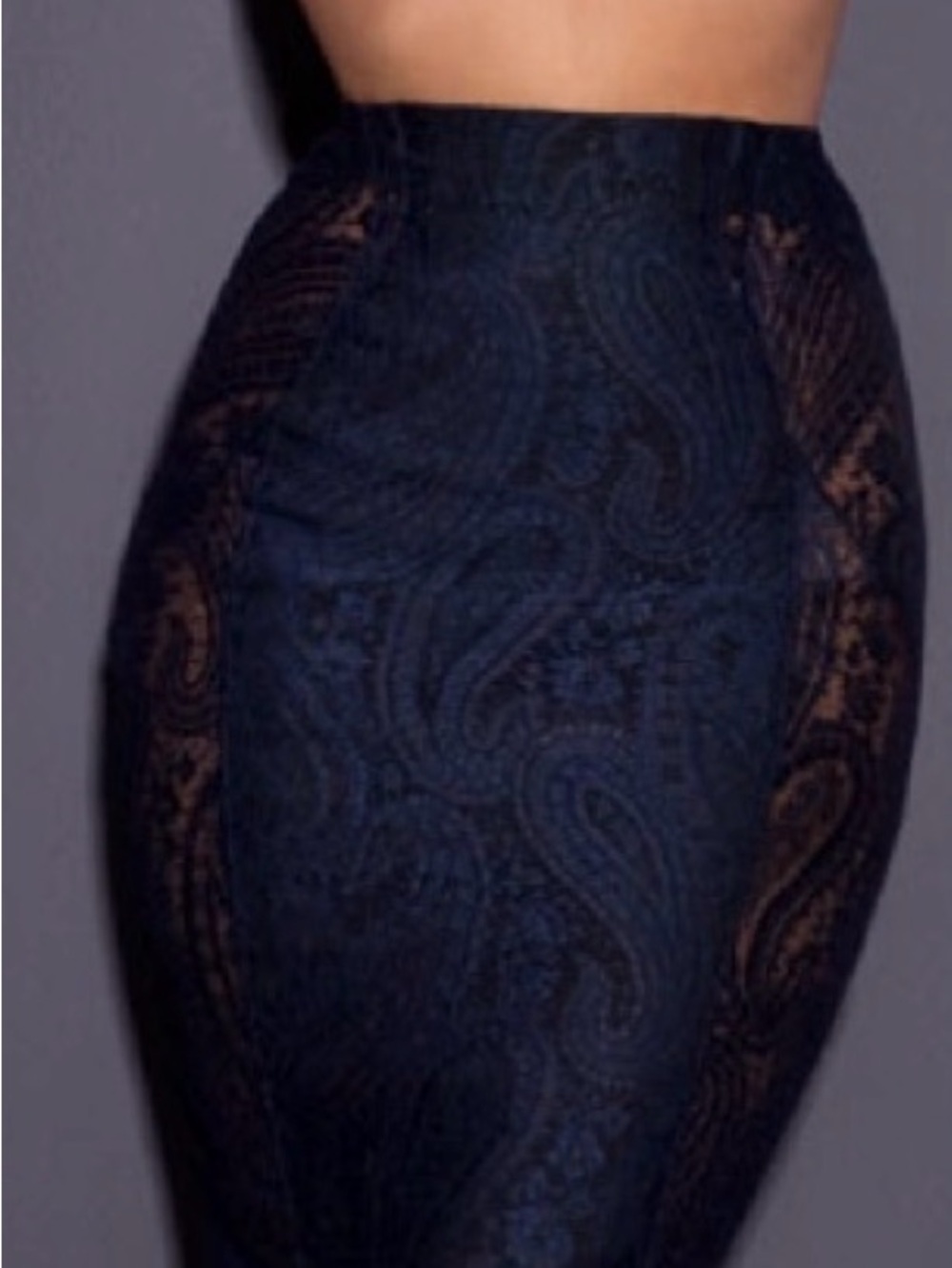 Agent Provocateur Navy Paisley Lace Pencil Skirt